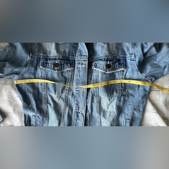 Pistola Denim Jacket Womens XS Blue Embroidered Good Vibes Raw Hem Distressed - Picture 6 of 7